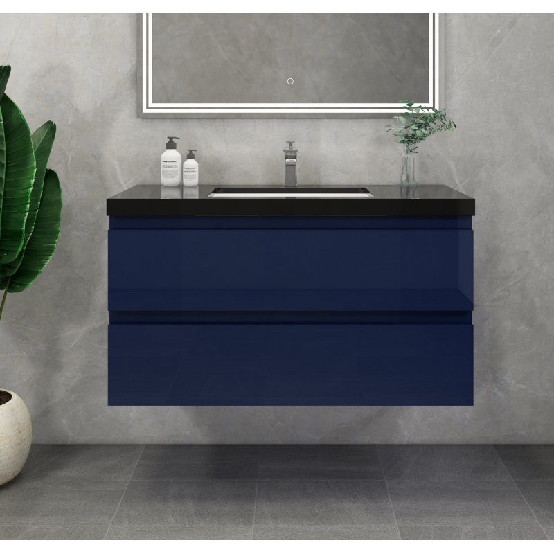 Castin 41.5'' Single Bathroom Vanity with Acrylic Top, Glossy Blue