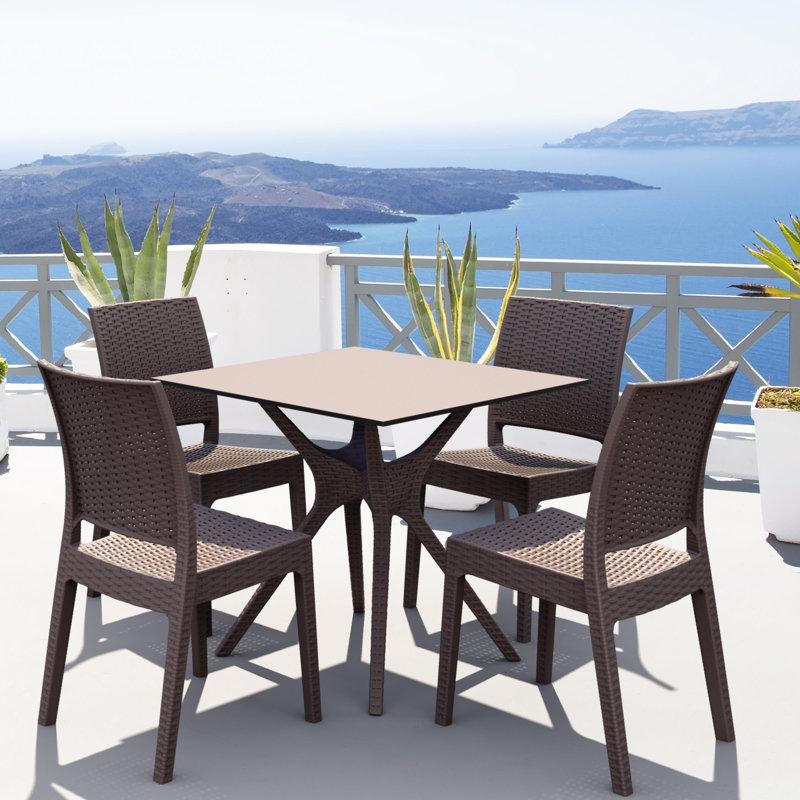 Tomosuke Stacking Patio Dining Side Chair, Brown