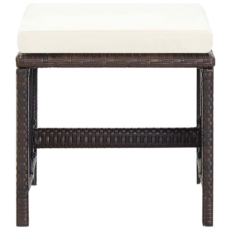 Ensemble de salle à manger Buttram vidaXL, Coussin blanc/ Cadre brun, 5 pièces: table, 2 fauteuils et 2 repose-pieds