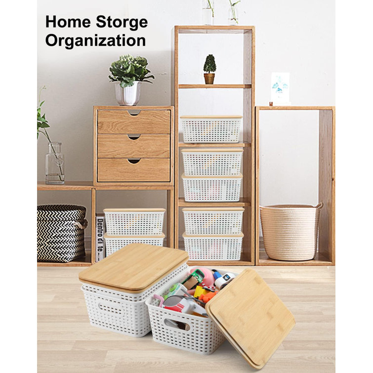 Plastic Storage Bins With Bamboo Lid Pantry Organization and Storage  Baskets Containers Lidded Organizer Bins Small Baskets for Shelves Drawers