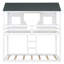 Lit superposé simple en bois massif (blanc) - Barrière de sécurité pour économiser de l'espace avec maisonnette