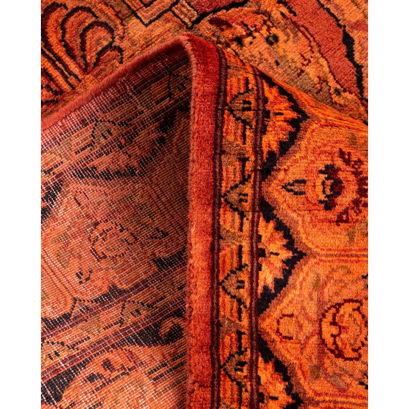 Burnt Orange Hand-Knotted Wool Floral Motif Area Rug