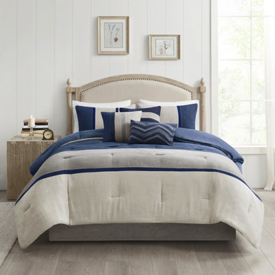 Édredon 7 pièces en faux suède bleu grand - lavable comprenant un édredon, 2 taies décoratives, 3 coussins décoratifs, une jupe de lit chaude et confortable pour le rembourrage