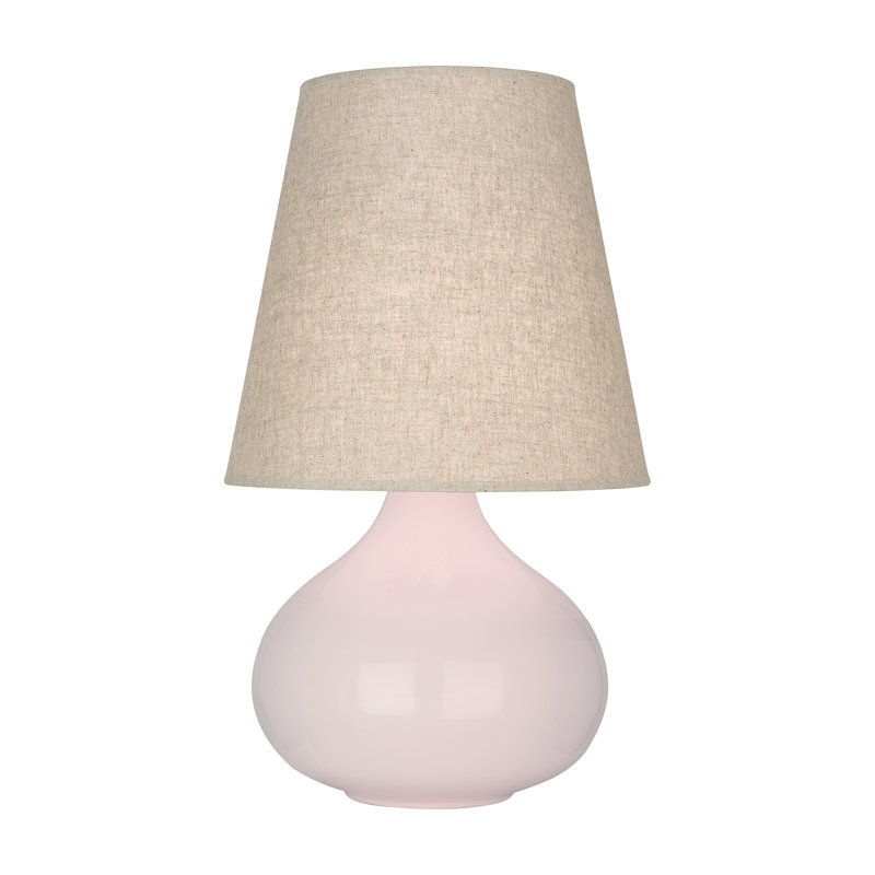 June 24" Table Lamp, Buff Linen, Rose Water Glazed