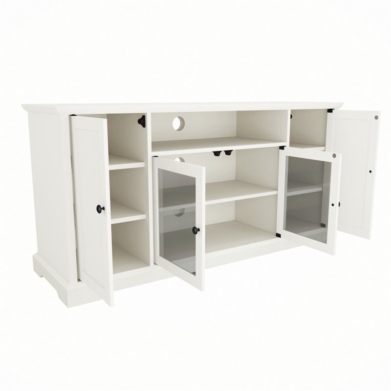 Diretha Storage Cabinet,TV Stand,Sideboard,Up To 65"TV with 2 Glass Door and Adjustable Panels, White
