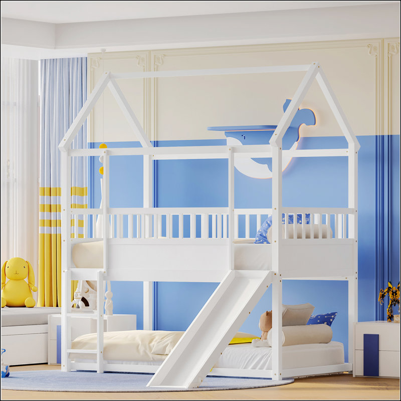 Lit superposé avec glissade et échelle convertibles House, Blanc