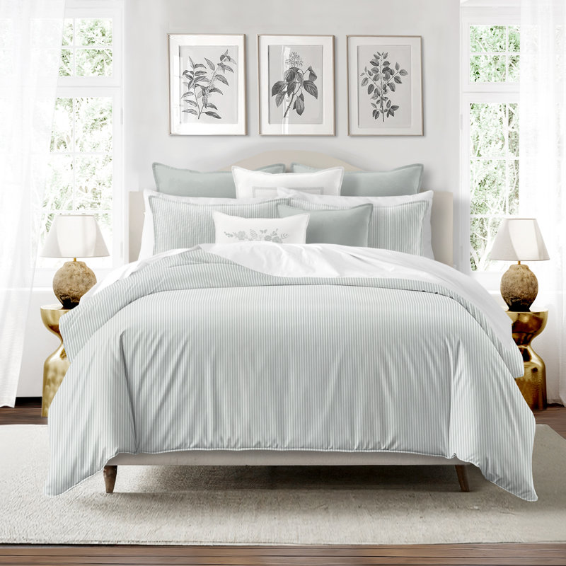 Ruben Stripe Cotton Reversible Coverlet Set, Cal.King Coverlet/Bedspread + 2 King Shams, Sage