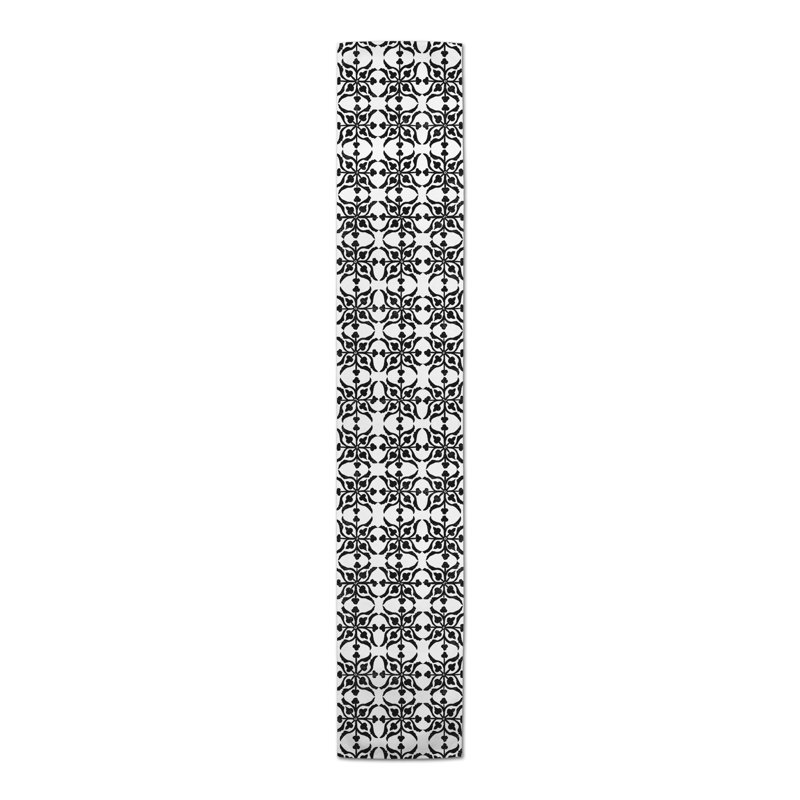 Pettey Geometric Table Runner, Black, 90" x 16"
