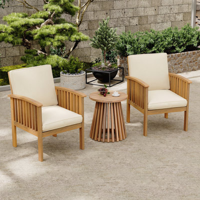 Ensemble de mobilier d'extérieur en bois d'acacia, ensemble de conversation moderne avec fauteuil et table d'appoint pour patio et terrasse