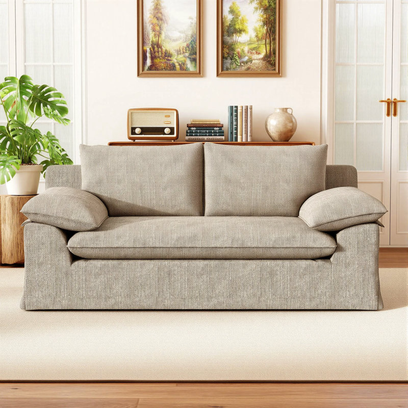 Upholstered 79 " Cotton Loveseat, Lin de coton gris