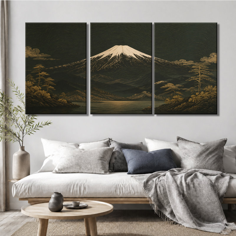 «Mount Fuji», impression sur toile tendue à motif japonais sur 3 panneaux, 24 * 36 pouces * 3