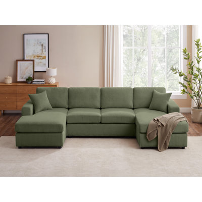 Kujtesa 118.11" W 3-Piece Corduroy U-Shaped Sectional 