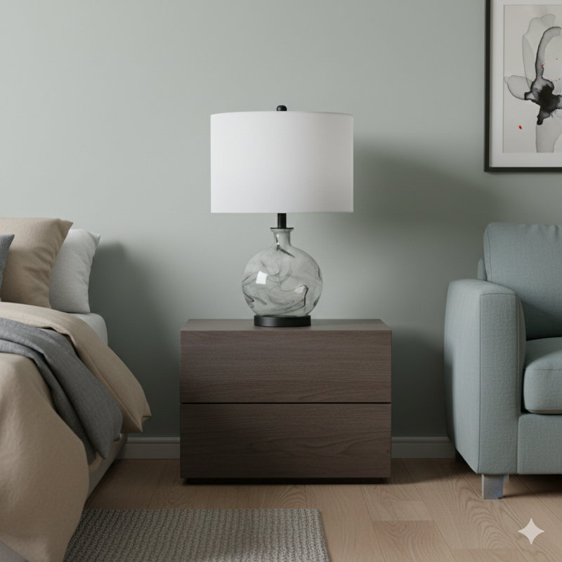 Lampe de table 14X14x23 "en verre blanc et gris