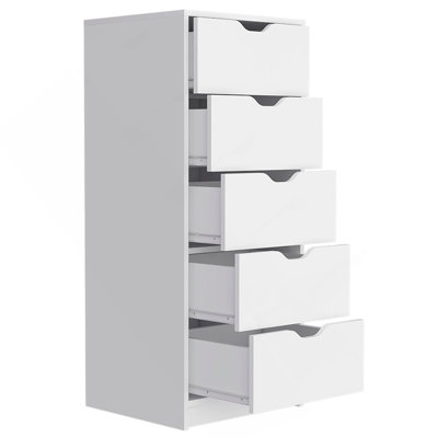 Commode Kamran, cinq tiroirs Narrows, finition blanche
