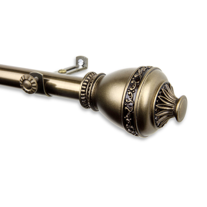 Kinbrae Adjustable Single Curtain Rod, Antique Brass, 48" - 84"