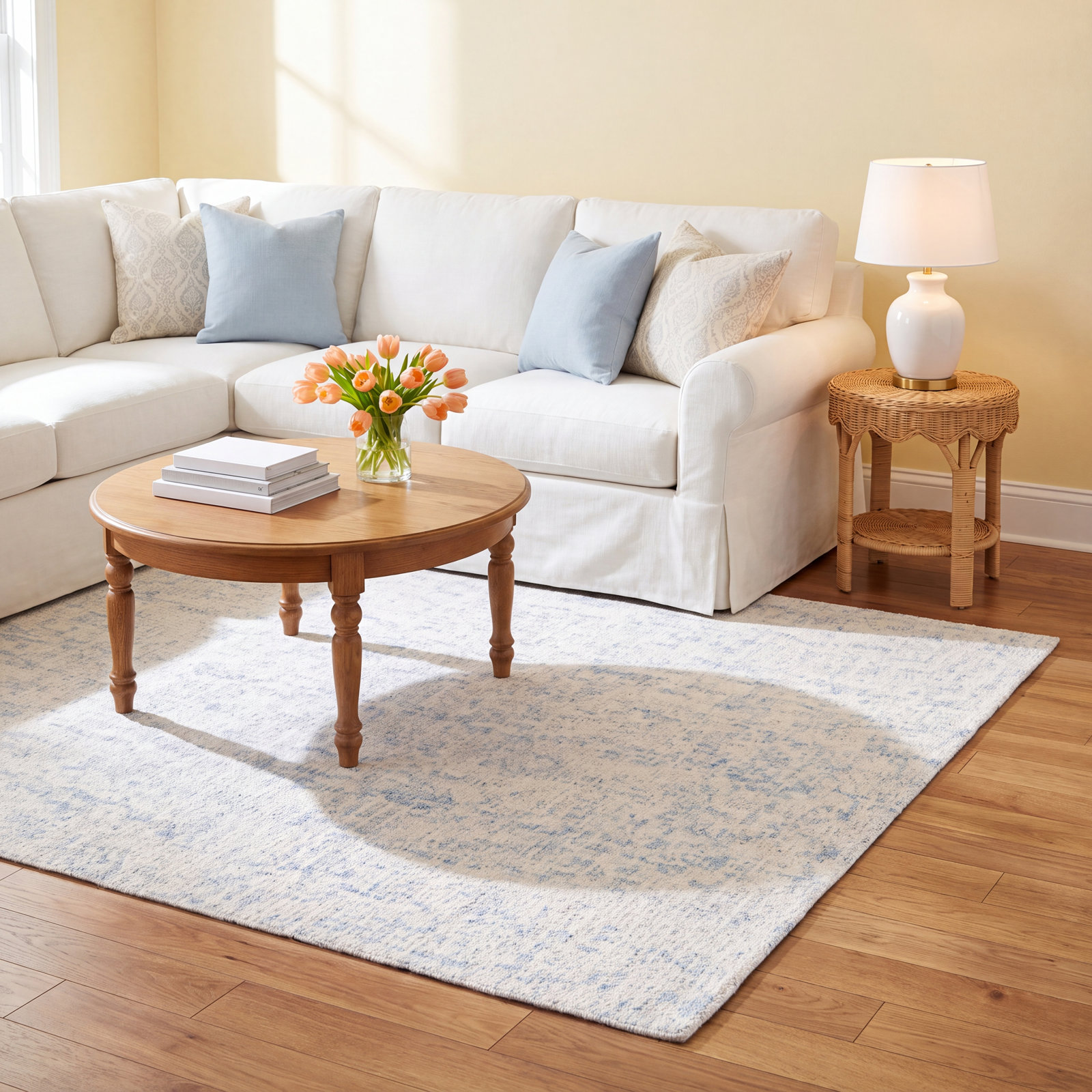 Fredi Light Blue Ivory Hand-Woven Abstract Rug, Rectangle 9' x 12'