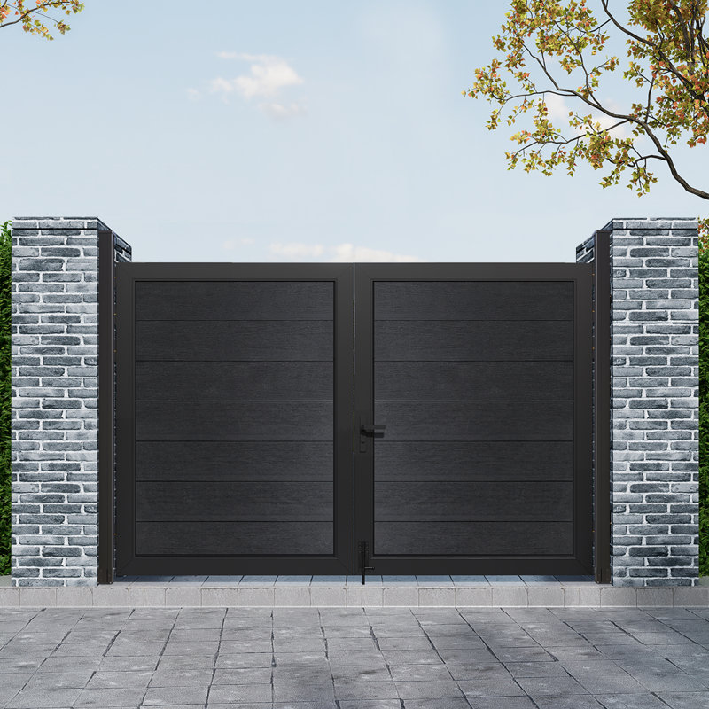 Privacy Fence Gate With Metal Frame And Knob Kits,Double Garden Gate, 5 ft. H x 6 ft. W, Black