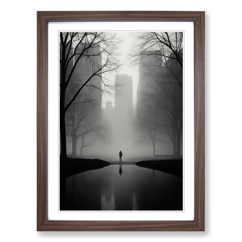 Central Park Minimalism No.2 - Single Picture Frame Print on Wood, Walnut Framed, 34cm H x 25cm W x 2cm D