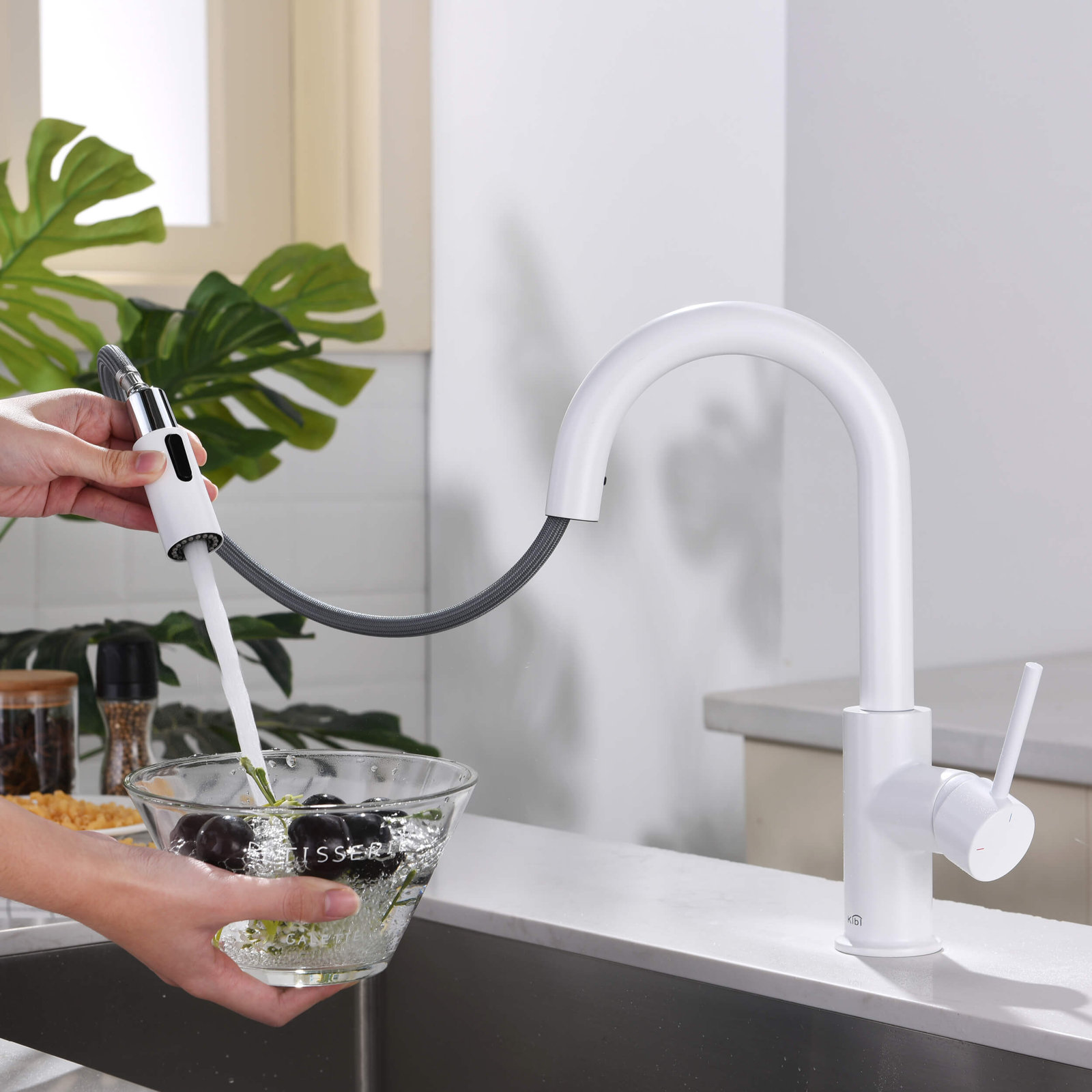 Luxe Pull-Down Kitchen Faucet with Accessories, Matte White