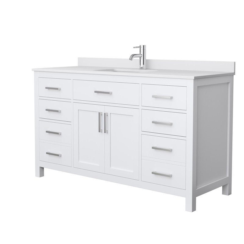 Beckett 60" Single Bathroom Vanity Set, White, White Cultured Marble, Brushed Nickel