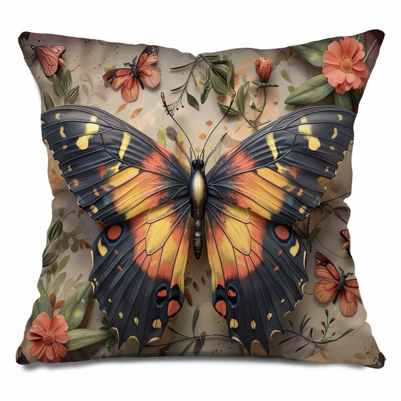 Coussin décoratif coloré, insectes, H 14 po x l 14 po