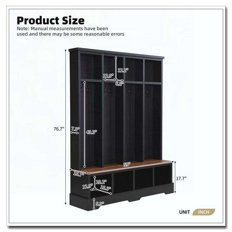 Hall Tree with 8 Hooks, Black