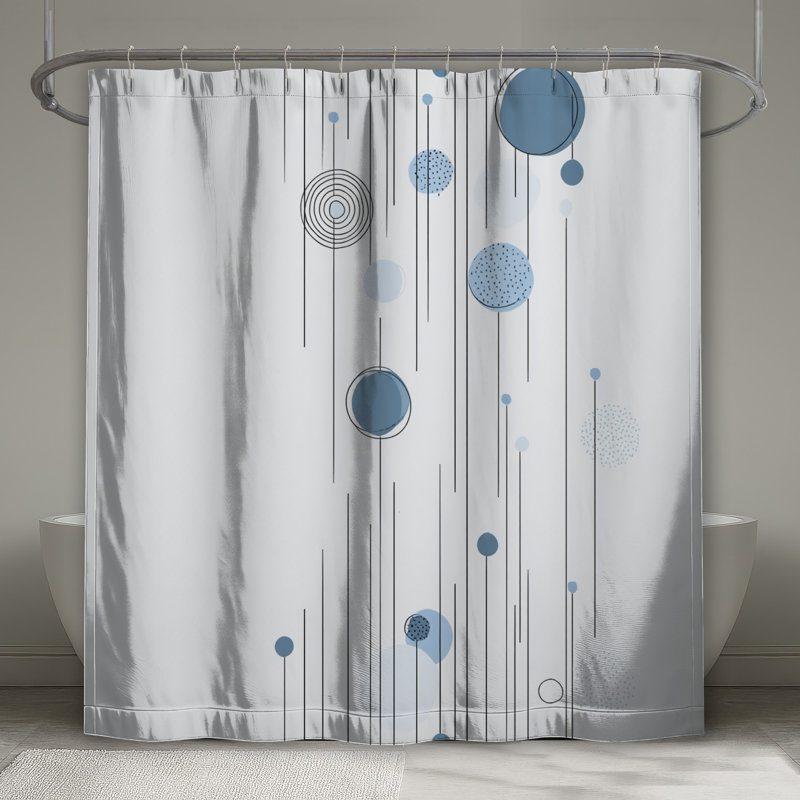 Rideau de douche cercles - abstrait salle de bain moderne, H 84 po x l 70 po, Abstrait géométrique bleu