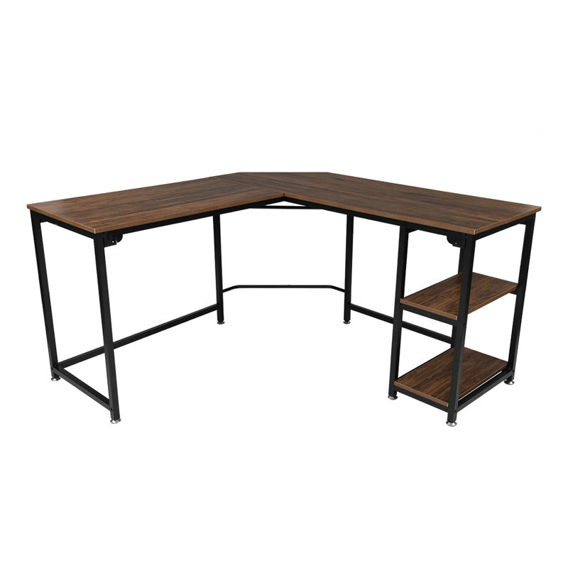 Davian L-Shaped Metal Base Writing Desk, Brown/Black