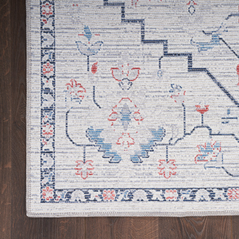 Oriental Machine Washable Area Rug in Gray, Rectangle 6' x 9'