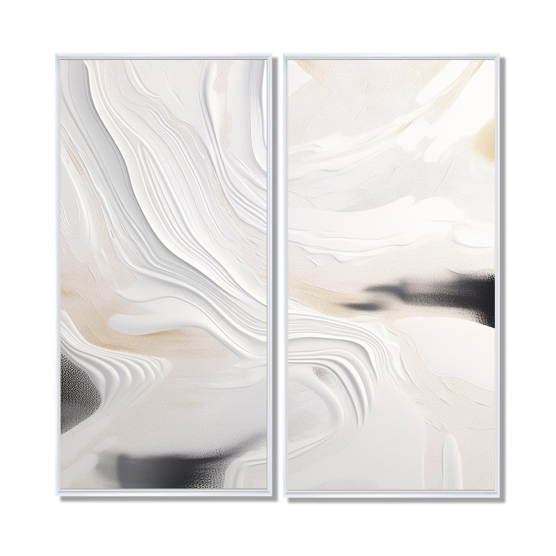 Chevere - art abstrait sur toile marbrée, H 40 po x l 40 po, Reproduction encadrée sans passe-partout, Blanc