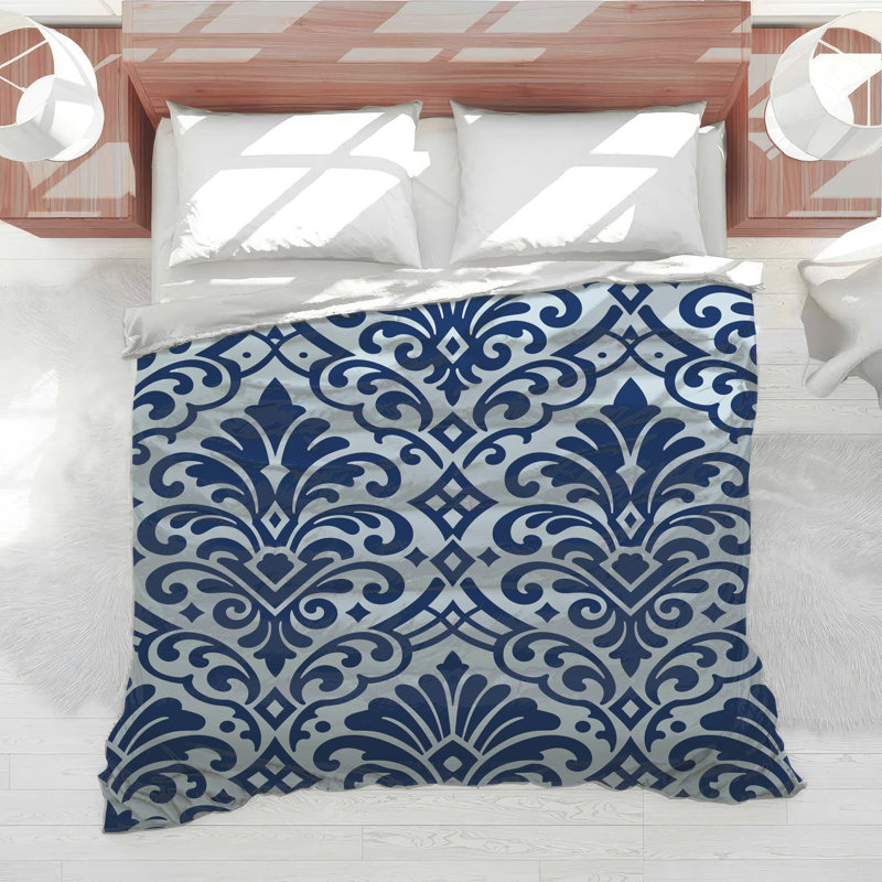 Blue Damask Pattern Comforter, Twin Extra Long