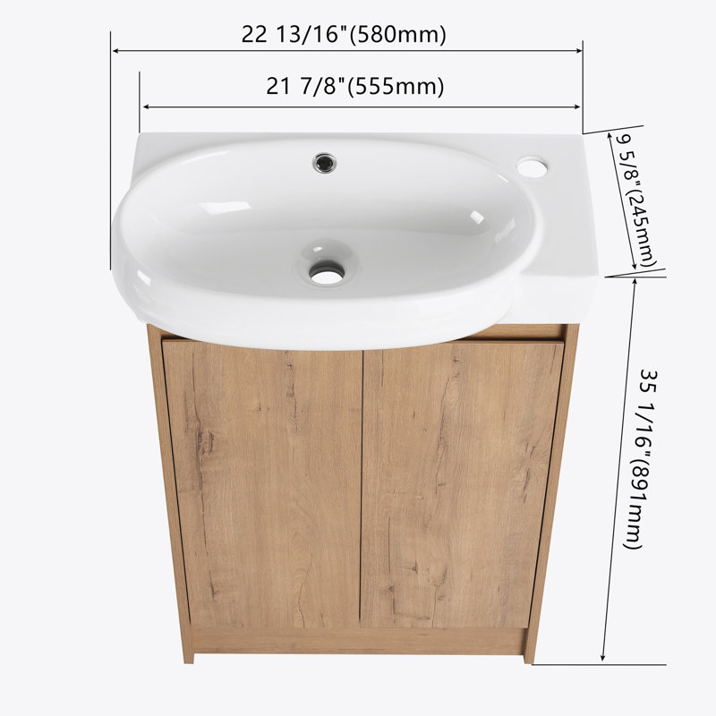 Meuble-lavabo autoportant de 23 po avec lavabo et portes à fermeture douce, Bois