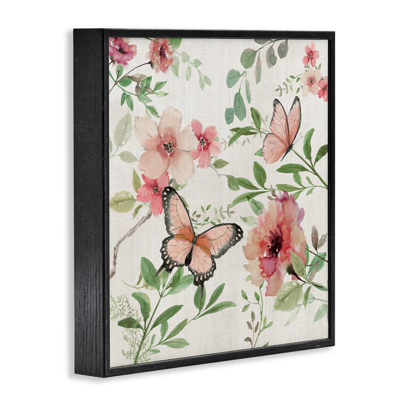 Giclée encadrée de style champêtre à fleurs roses, design par Nan, H 24 po x l 24 po, Giclée encadrée noir minuit