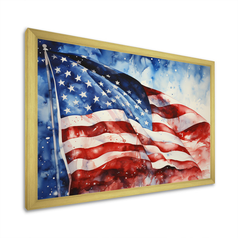 Drapeau américain, drapeau I, impression sur toile encadrée, Cadre doré simple, H 12 po x l 20 po x P 1 po