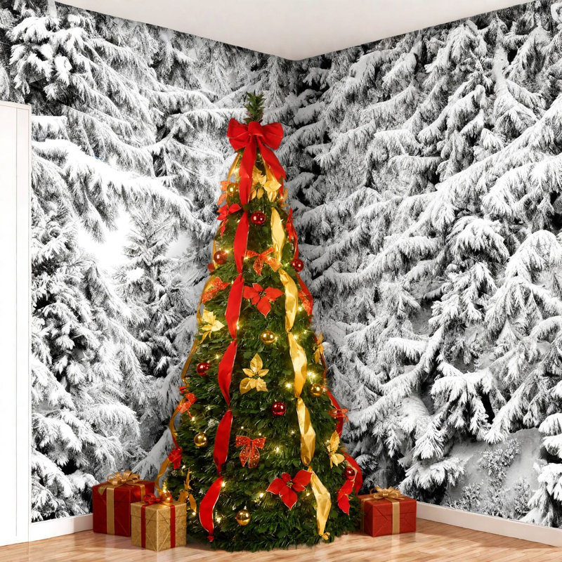 Pre Lit Christmas Trees 7.5 Ft Metal PVC, Collapsible Modern Home Decor