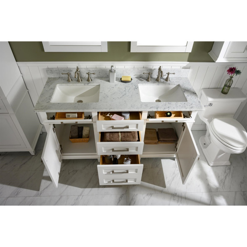 Malcom 60'' Double Bathroom Vanity with Marble Top, White