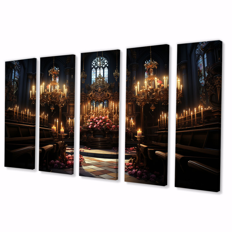 Art mural 5 pièces Basilique baroque, H 28 po x l 60 po