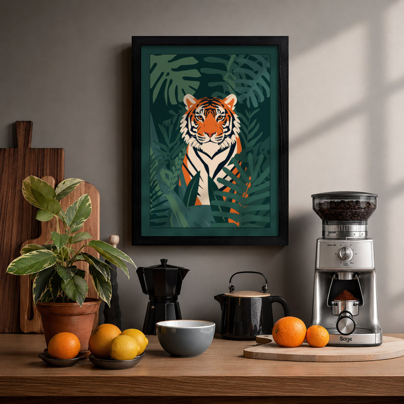 Tiger in Jungle Depths Tropical - Framed Print, A1 - 84.1 x 59.4 cm, Black