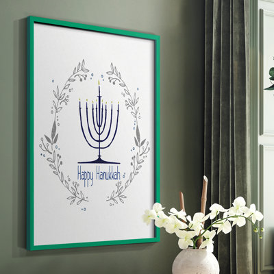 «Happy Hanukkah II», reproduction encadrée - bois massif