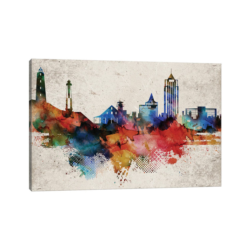 Virginia Beach Abstract Skyline by WallDecorAddict - Wrapped Canvas Print, 66.04 cm H x 45.72 cm W