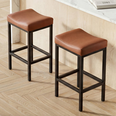 Counter Height Bar Stools Set of 2, 30 Inch Bar Stools for Kitchen Counter, Faux Leather Bar Stool, Black