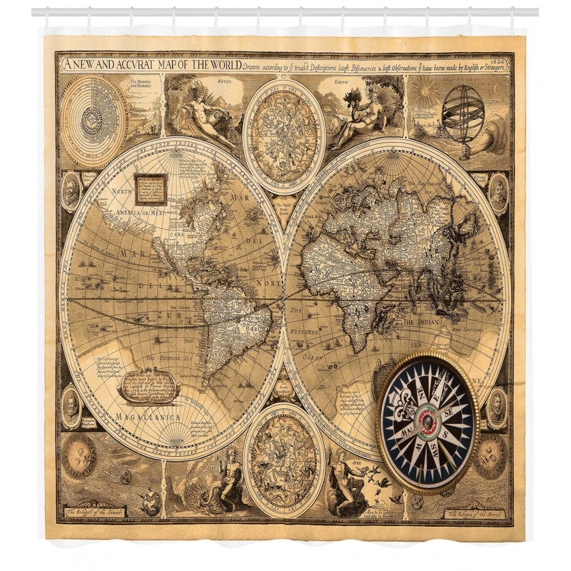 Wanderlust Shower Curtain Set + Hooks, 70" H x 69" W