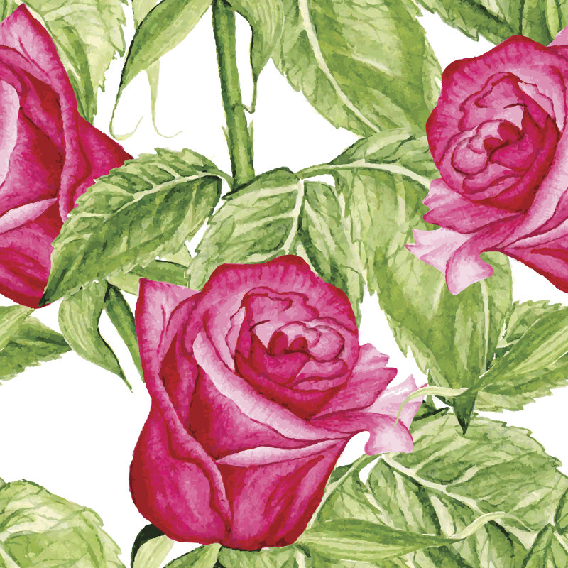 Anegam Roses Watercolor Pattern - Wrapped Canvas Painting, 30cm H x 30cm W x 3.8cm D
