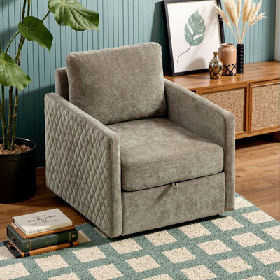 Fauteuil pivotant de 29,5 po de largeur avec rangement caché et accoudoirs capitonnés en losange, fauteuil club décoratif pour le salon et la chambre à coucher