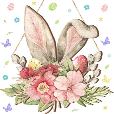 Easter Door Sign Bunny Ear Hanging Decor Easter Flower Wooden Sign Wall Hanging Decorations For Front Door Wood Porch Decor Wall Pediments