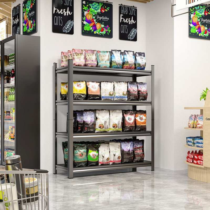 4 Height-Adjustable Metal Storage Rack, 63" H, 45.15" W, 17.7" D, Black, Stable & Strong, 1600 Lbs Total Capacity, Quick Installation Vertical Adjustable Tall, Wide, Deep, Spacious, Supports 400 Per