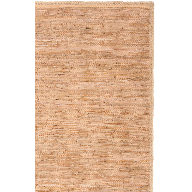 Tapis chameau / naturel en coton / cuir tissé à la main Zeitler, Rectangle 3 pi x 5 pi