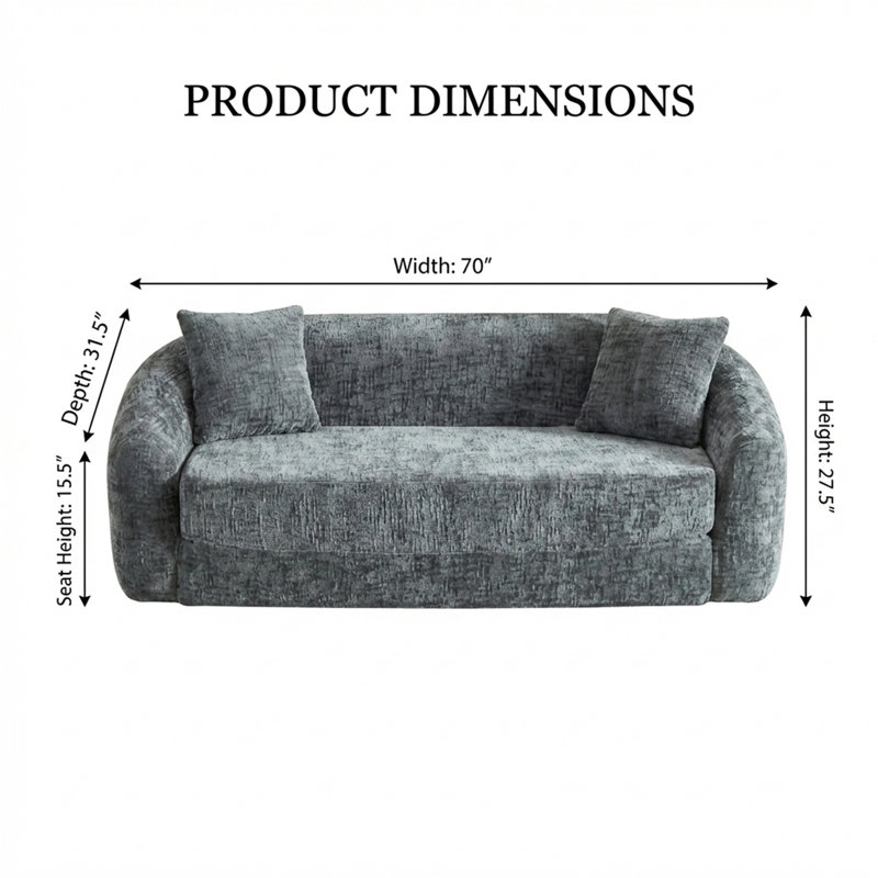 Canapé-lit rabattable de 87 pouces avec base coulissante et assise profonde, avec un fauteuil inclinable à deux places revêtu de chenille