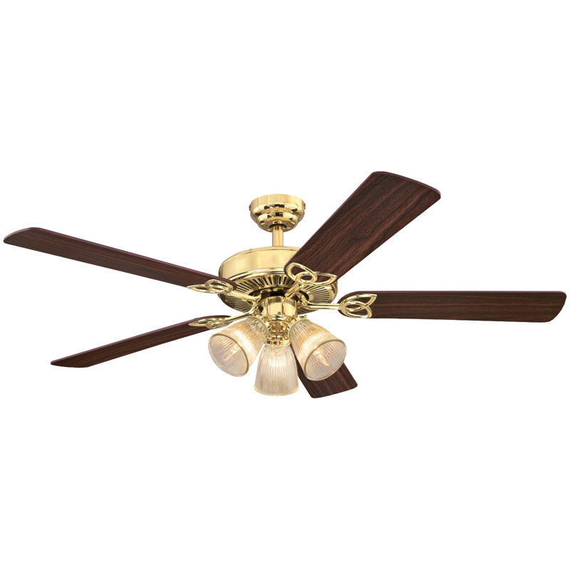 Blanc rétro 52 po Ventilateur de plafond d'intérieur, Laiton poli / noyer
