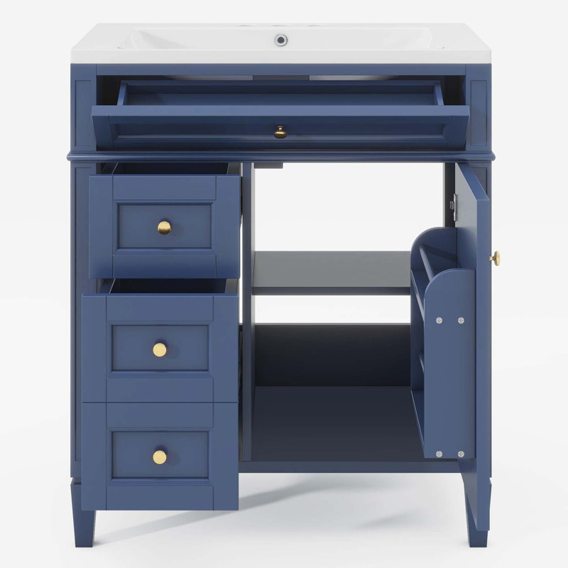 30'' Single Bathroom Vanity with Ceramic Top, Blue